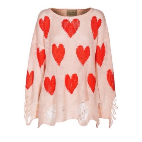 NEW! WILDFOX WHITE LABEL 'All Over Love' Lennon Sweater in PINK / RED HE… - Picture 7 of 14